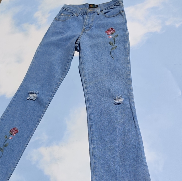 Vintage Jeans Vintage Embroidered Jeans Blue Jeans Mujer - Picture 7 of 12